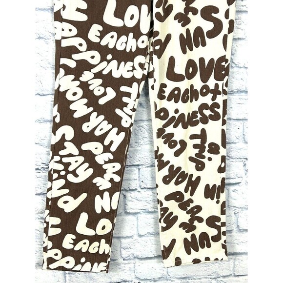 New Pacsun Womens Size 28 Dad Jean White Chocolate Peace Love Straight Leg E4 - Picture 5 of 11